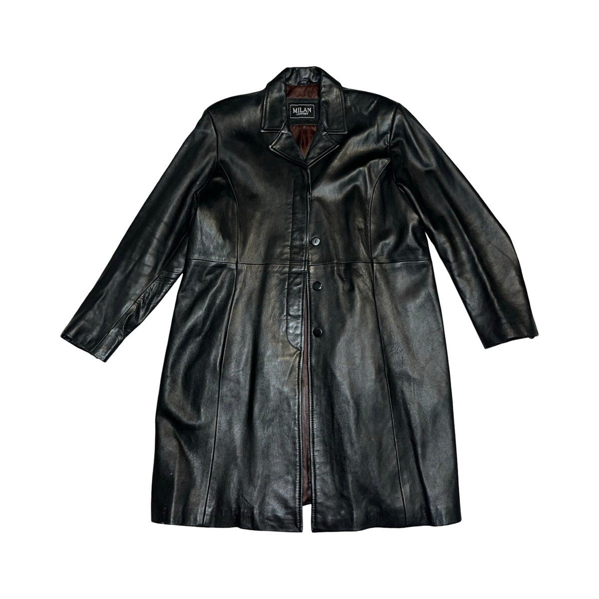Milan black leather vintage trench coat uk20