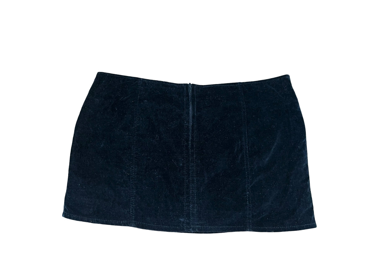 Y2K Heaven + Earth Black Velvet Buckle Micro Mini Skort | 00s Low Rise ukS
