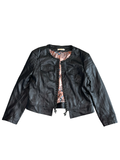 Y2K Malissa J Black real Leather Chain Trim Jacket Size M