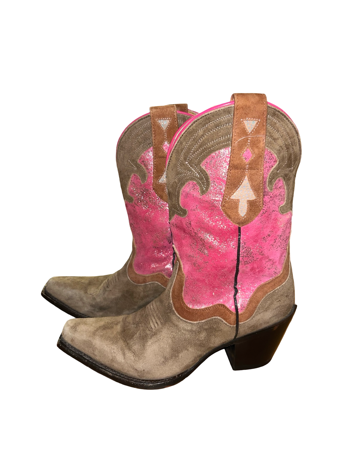 Sterling River Pink Metallic Suede Cowboy Boots Size 7.5