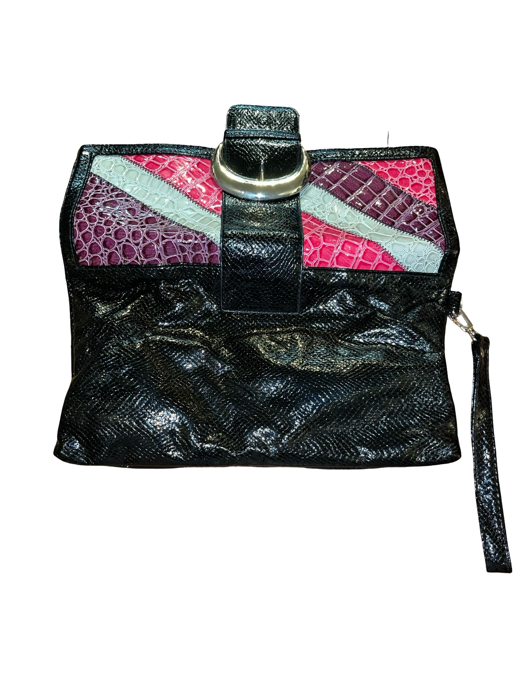 Y2K Black Faux Snakeskin Patchwork Wristlet Clutch Bag