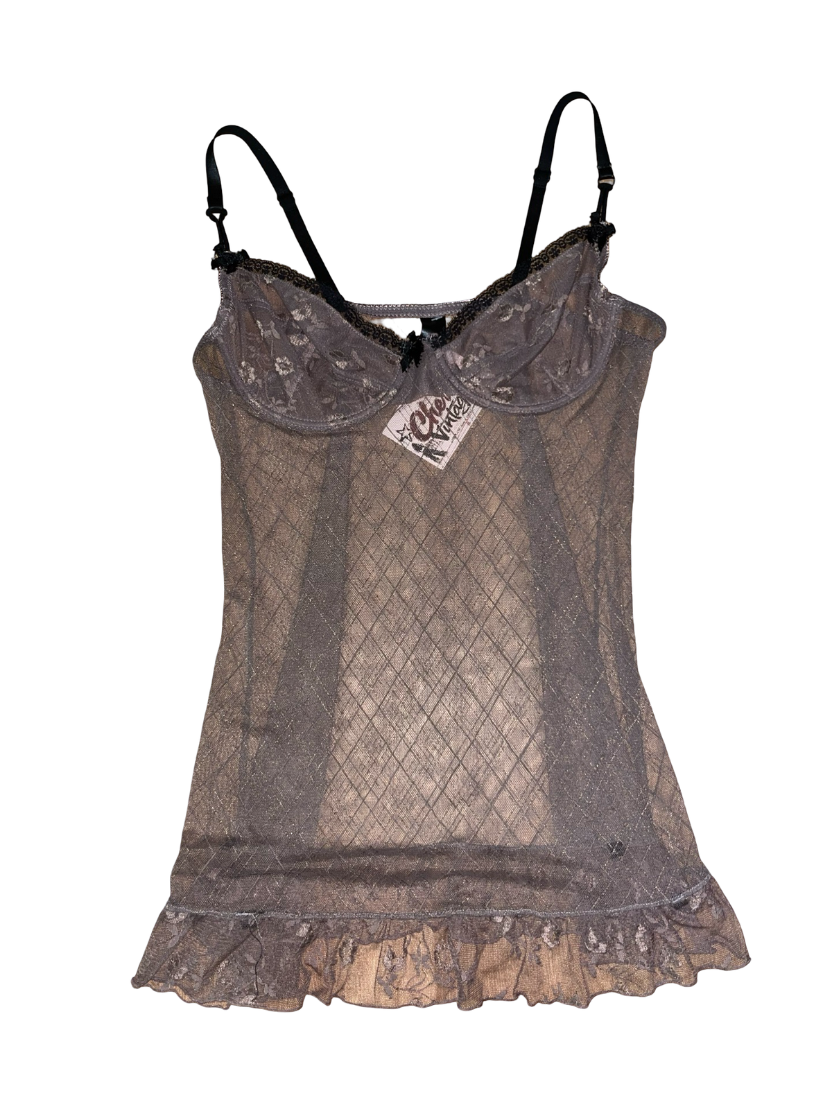 Y2K Sheer Mesh Underwired Lace Cami Top UK 36C