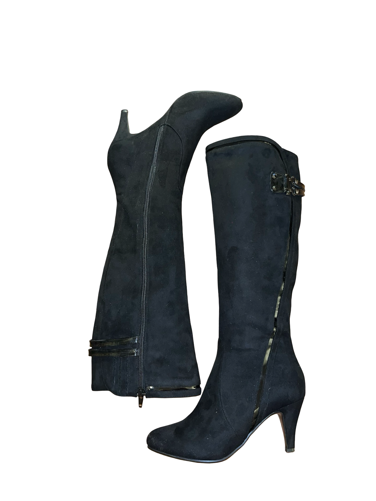 Y2K Black Knee High Heeled Boots Leopard Print uk5.5