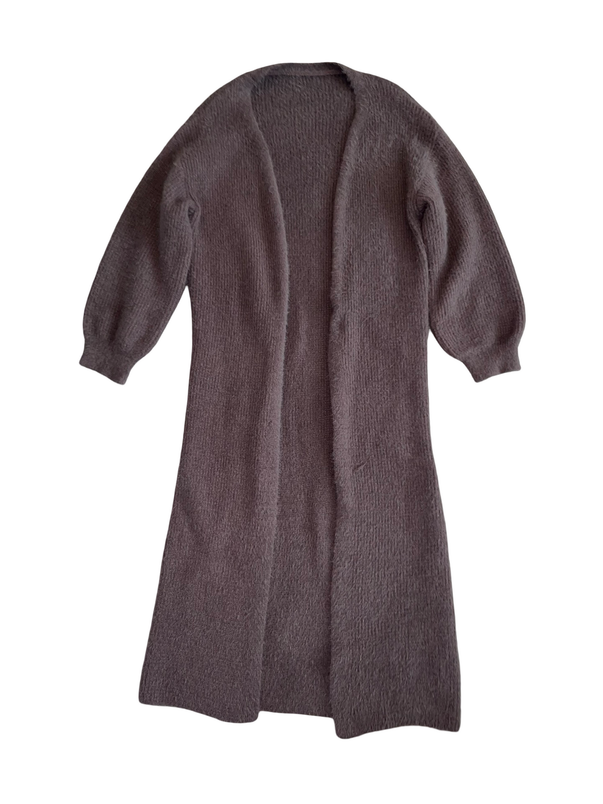 Chocolate Brown Longline Balloon Sleeve Knitted Cardigan – Cozy Oversized Fit M/L