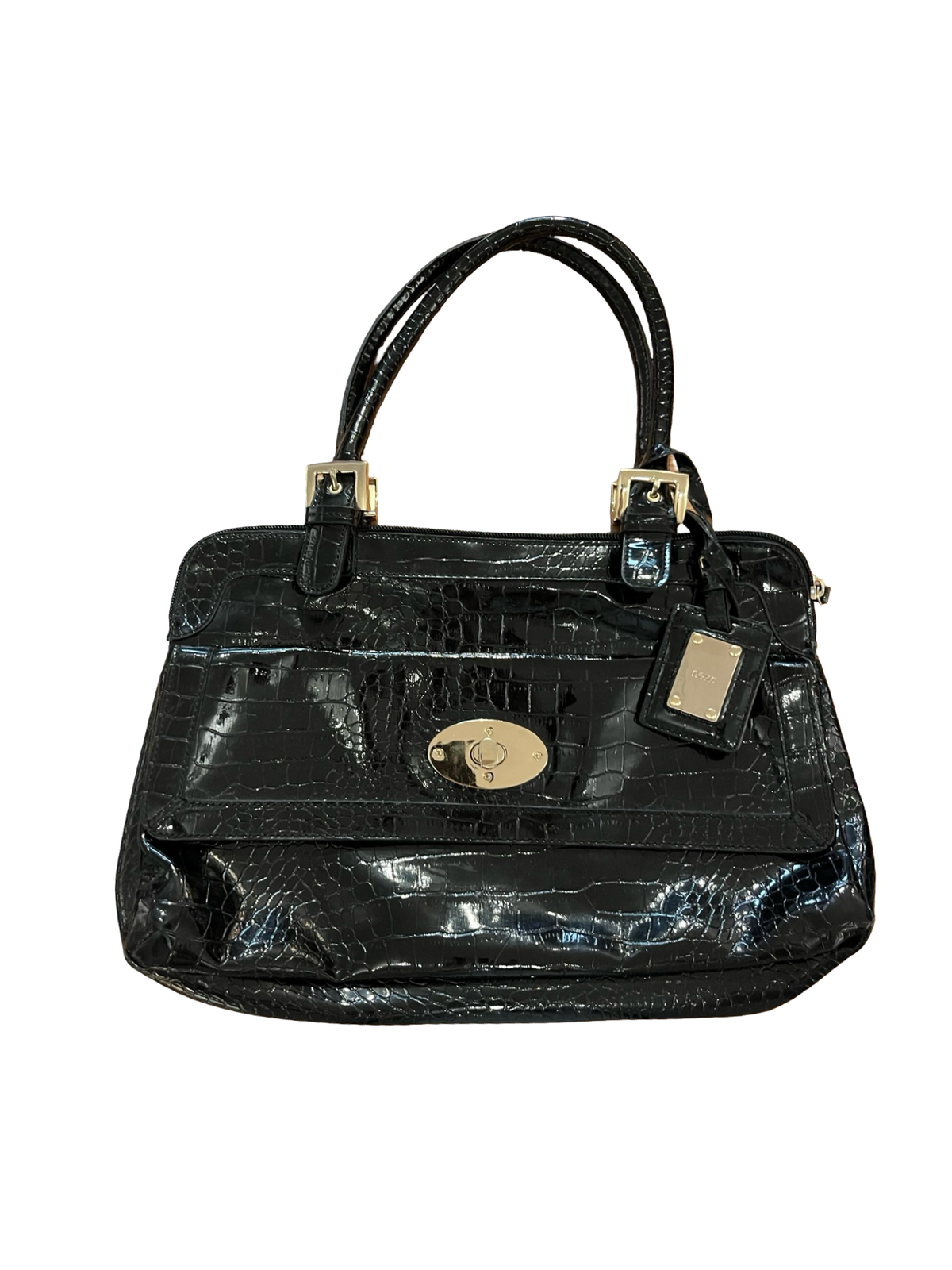 NEXT Black Patent Croc Handbag Y2K 00s