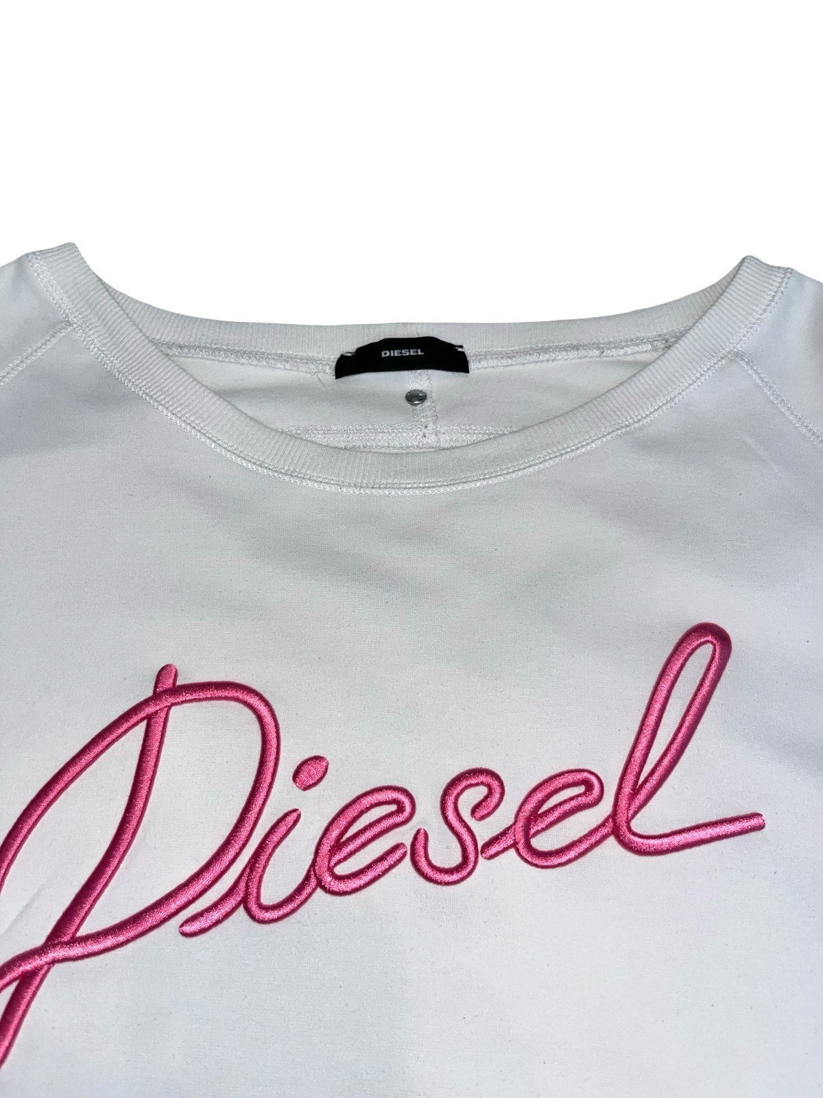 Diesel White Sweatshirt Pink Logo Y2K UkM