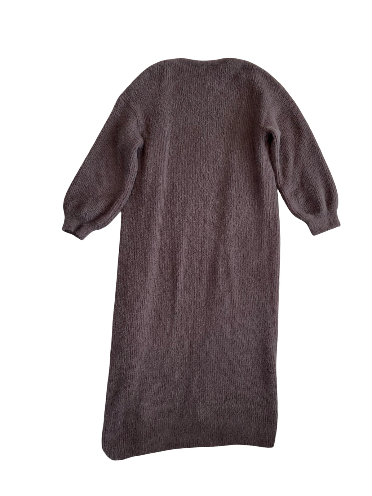 Chocolate Brown Longline Balloon Sleeve Knitted Cardigan – Cozy Oversized Fit M/L