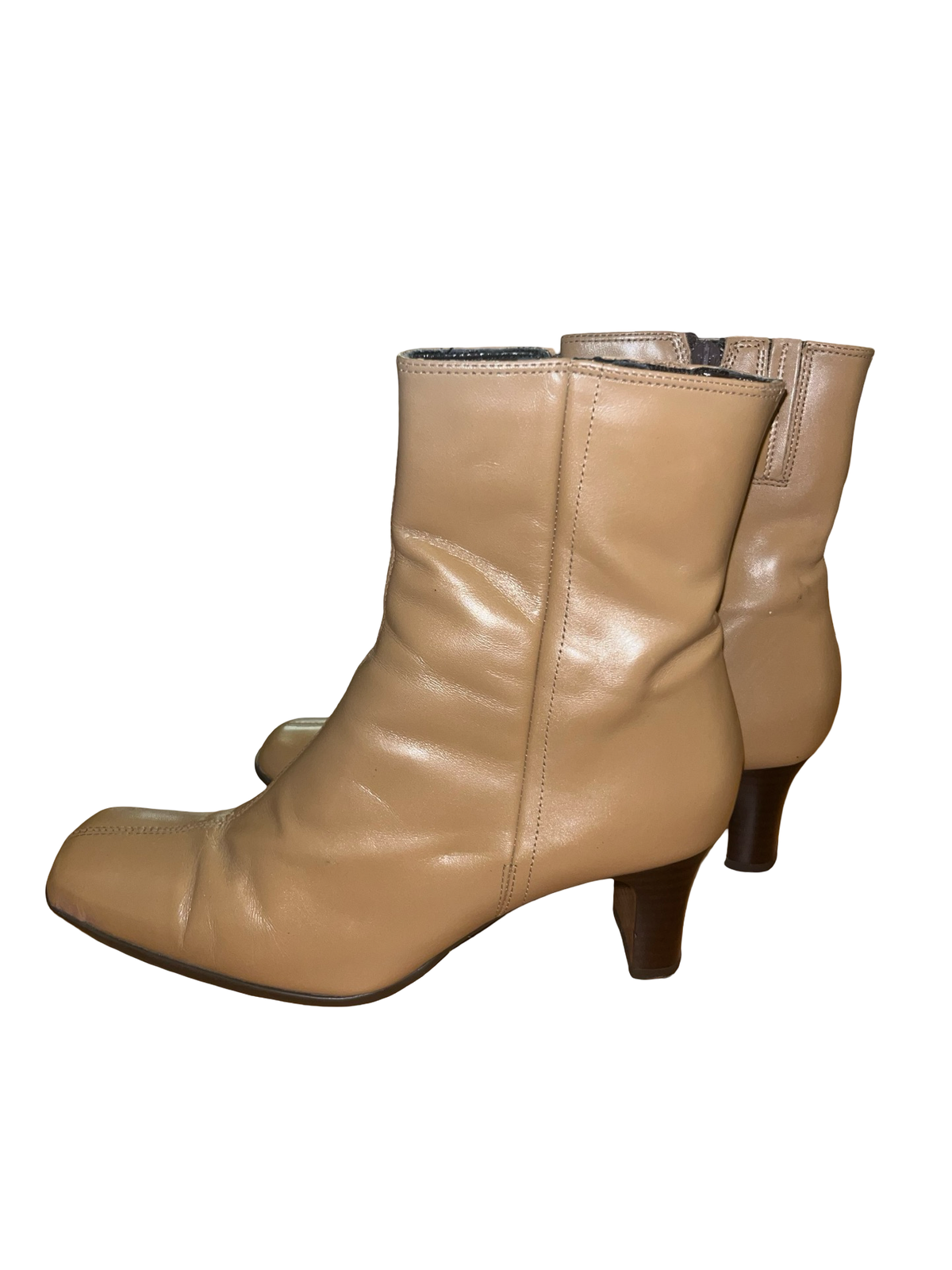 Clarks Tan Beige Leather Ankle Boots UK 6 Square Toe Kitten Heel Y2K