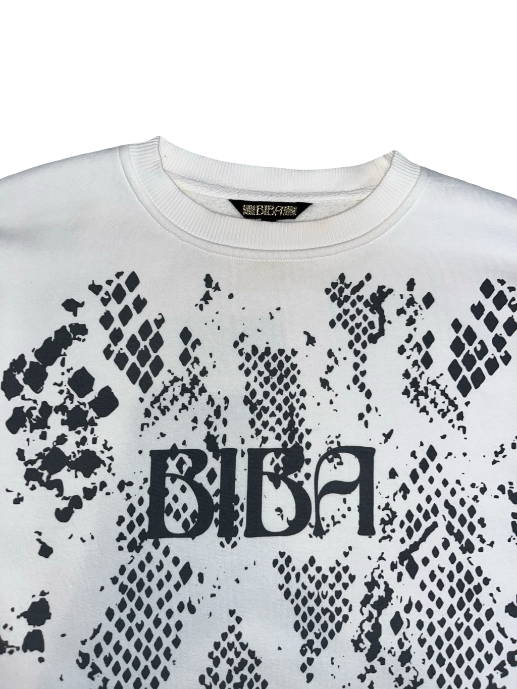 BIBA White Graphic Sweatshirt Black Snake Print Y2K | Uk12