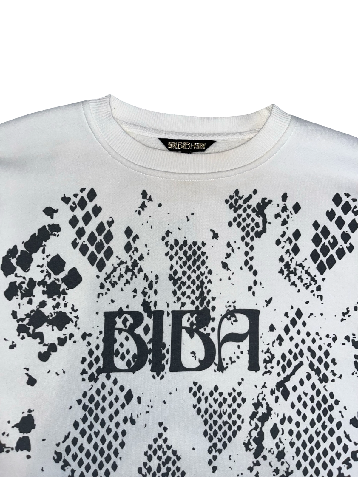 BIBA White Graphic Sweatshirt Black Snake Print Y2K | Uk12