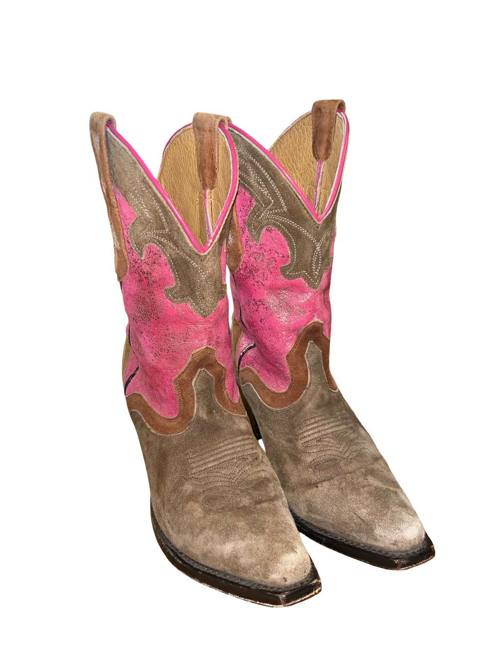 Sterling River Pink Metallic Suede Cowboy Boots Size 7.5