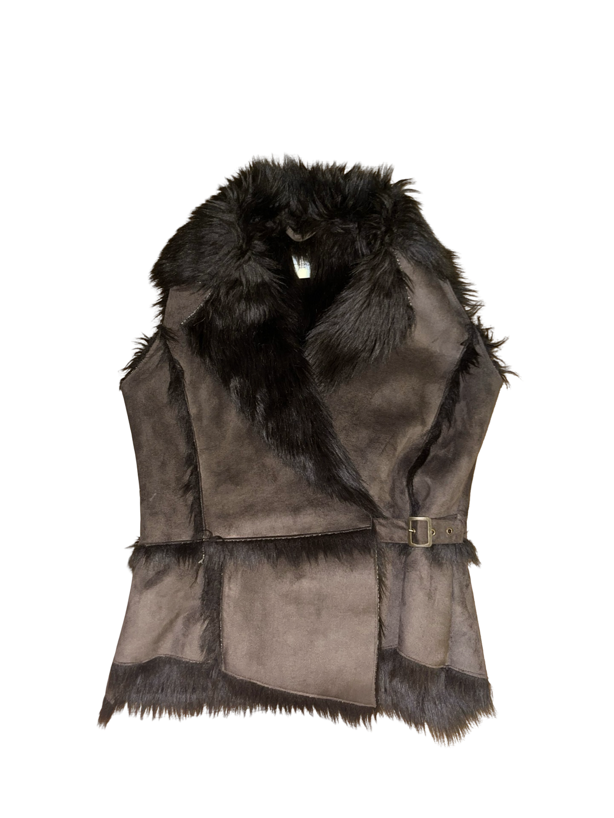 Vintage Y2K New Look Brown Faux Fur Shearling Belted Gilet