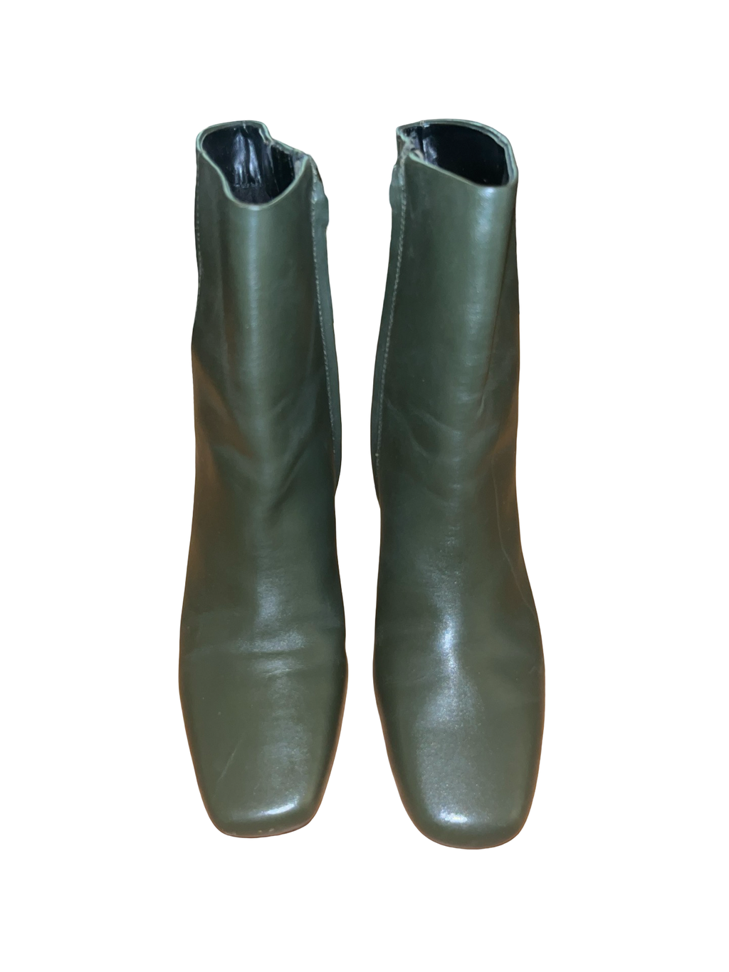 Khaki Green Square Toe Ankle Boots Size 4 Y2K Kitten Heel