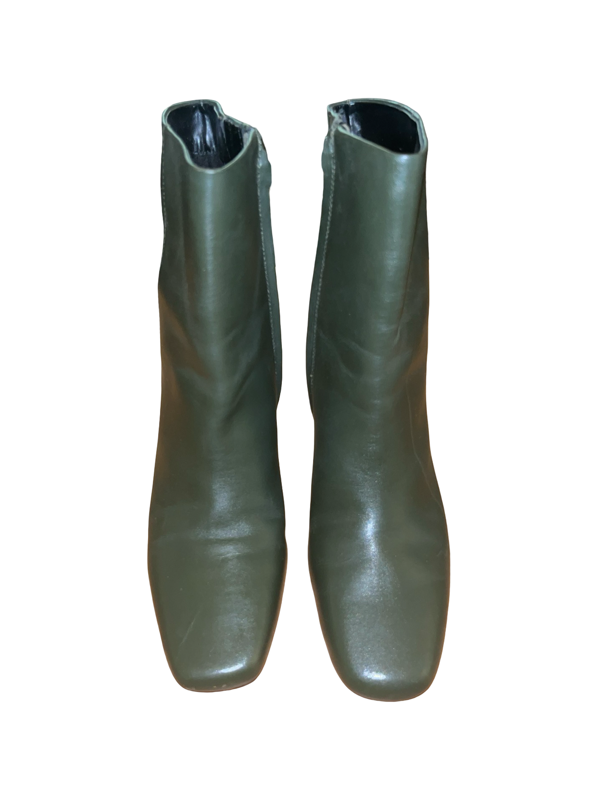 Khaki Green Square Toe Ankle Boots Size 4 Y2K Kitten Heel