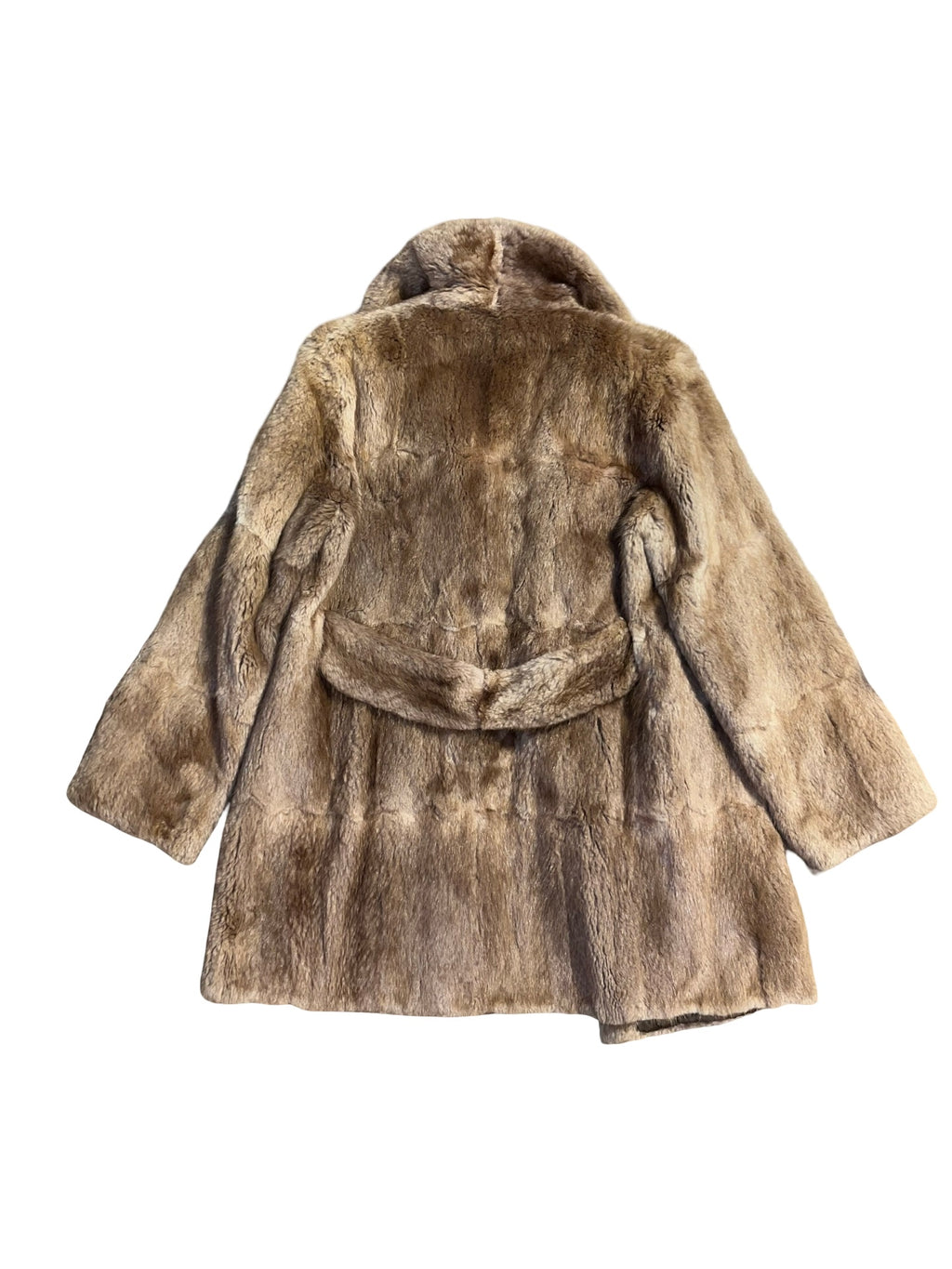 Vintage Real Fur Long Coat Brown Beige Belted 70s 80s