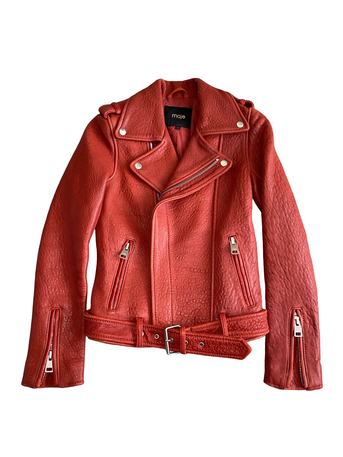Maje Red Leather Biker Jacket Size8