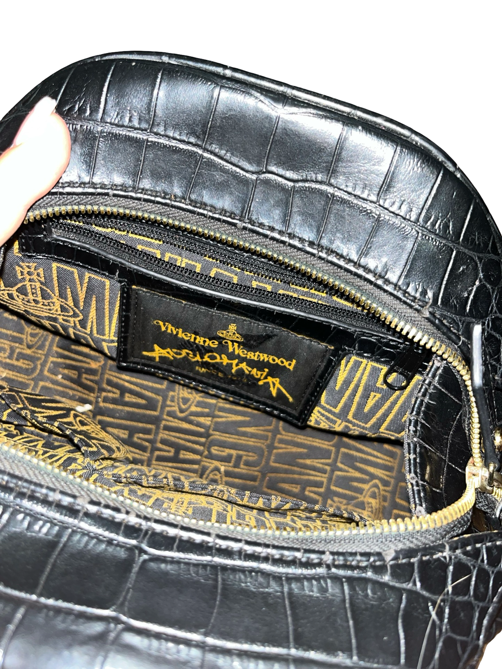 Vivienne Westwood Anglomania Black Croc Embossed Handbag