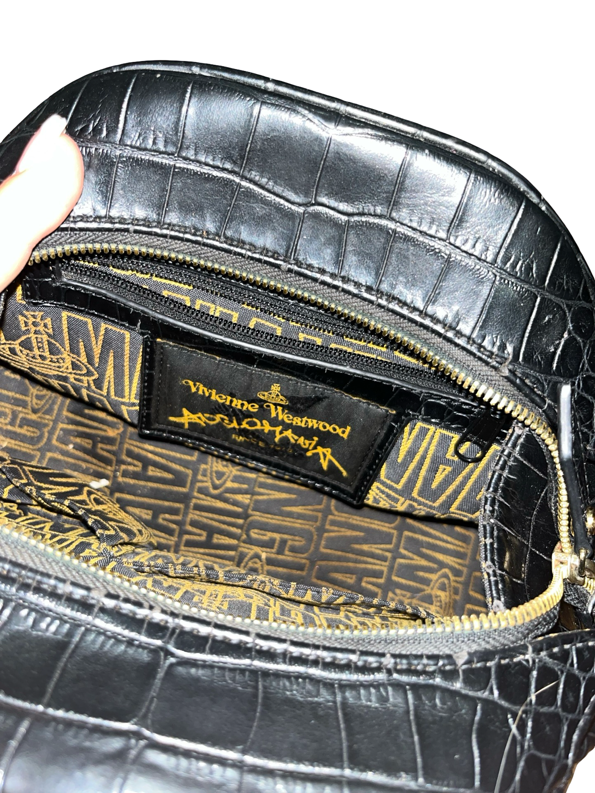 Vivienne Westwood Anglomania Black Croc Embossed Handbag