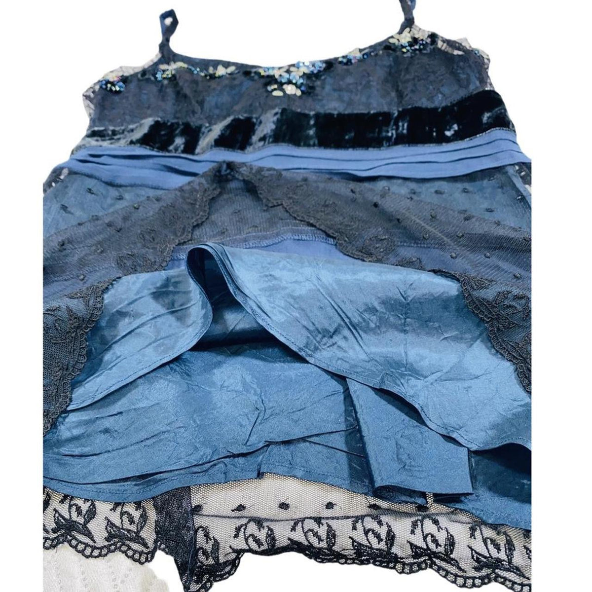 Oasis blue silk blend velvet lace cami uk 12