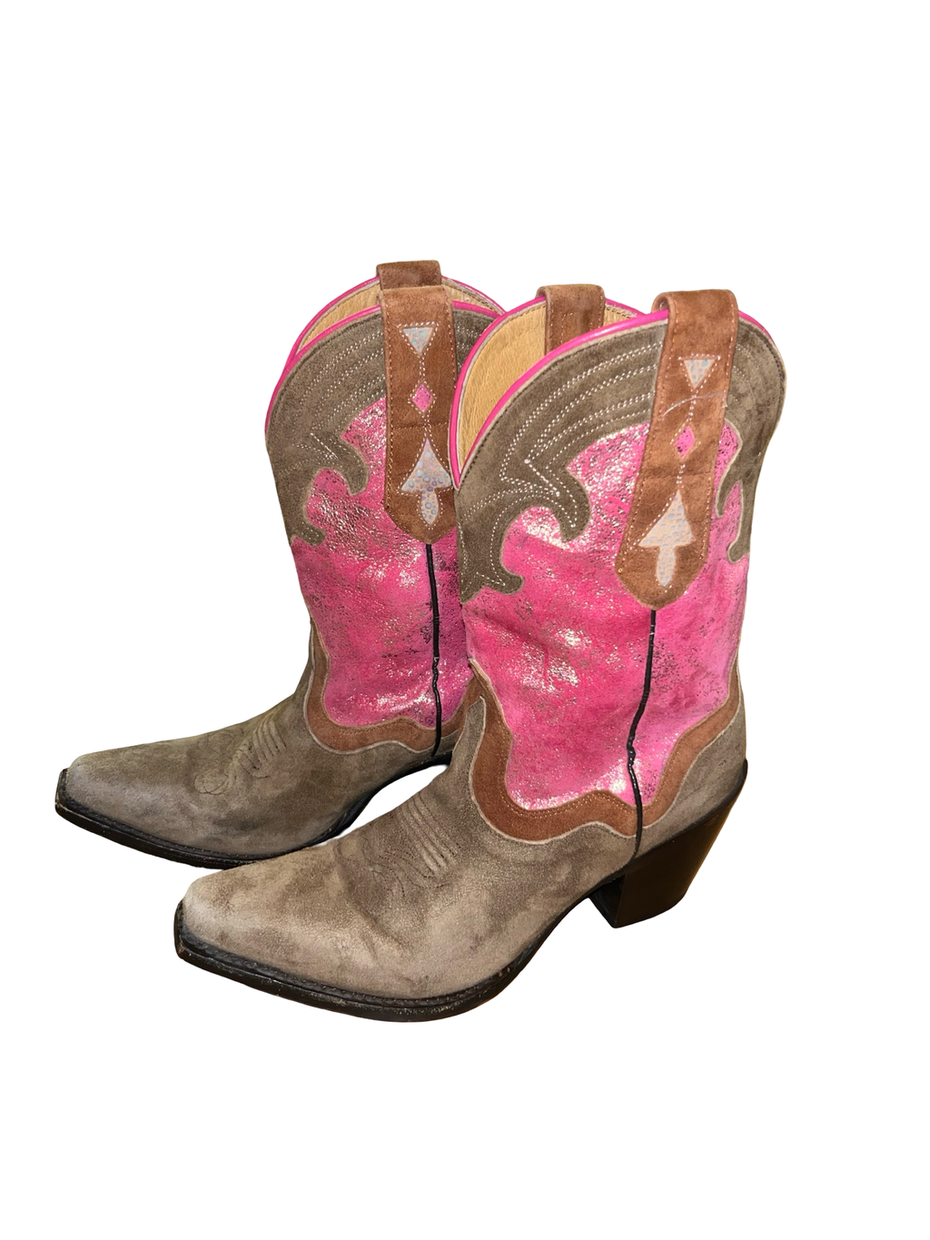 Sterling River Pink Metallic Suede Cowboy Boots Size 7.5