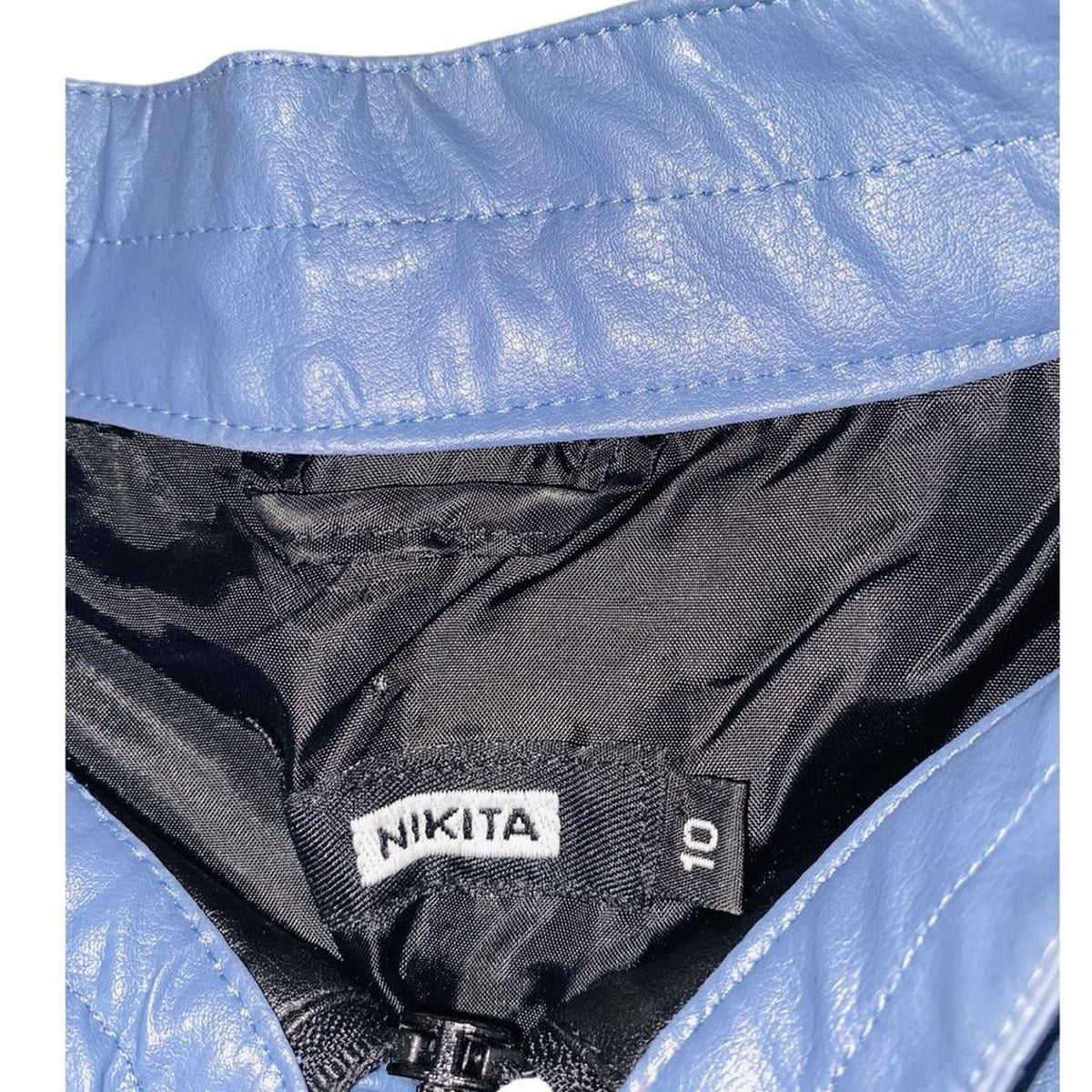 Y2K Nikita Blue leather zipper motor sport jacket uk10