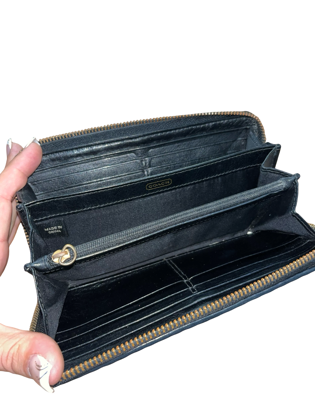Coach Black Pleated Leather Zip Around Long Wallet Purse