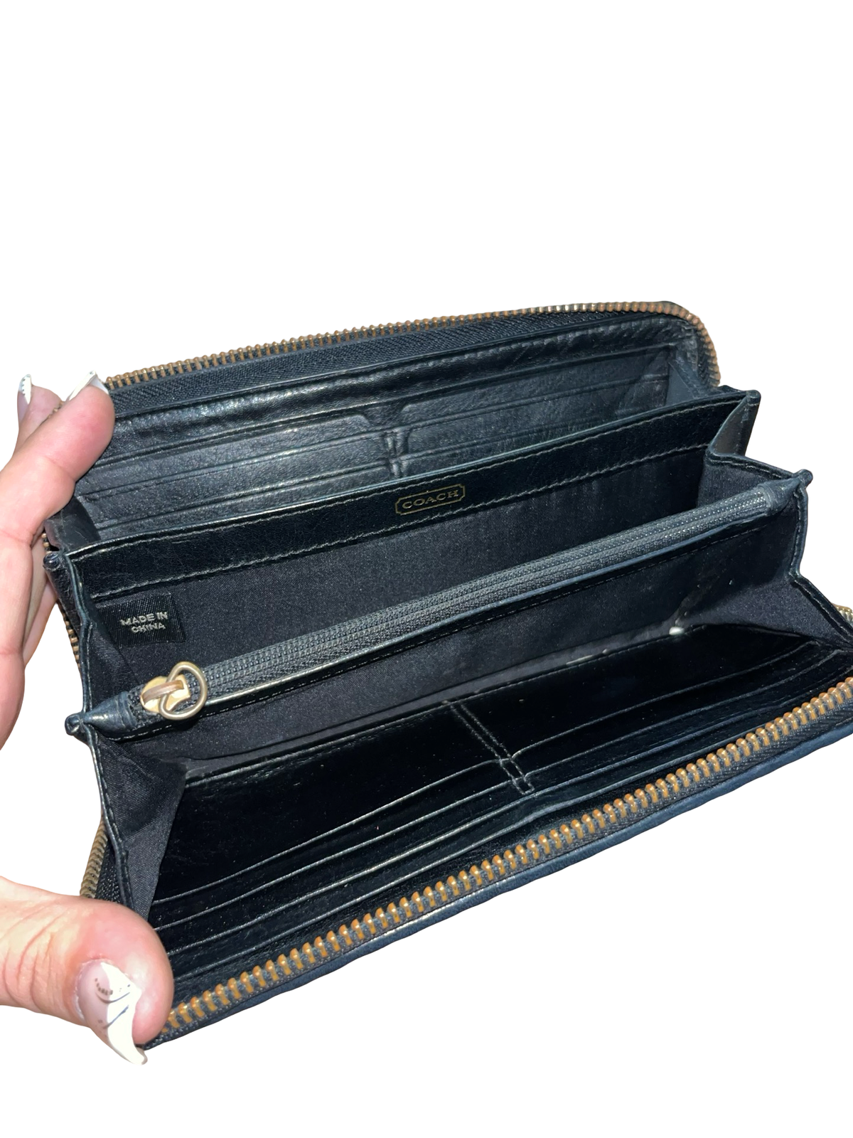 Coach Black Pleated Leather Zip Around Long Wallet Purse