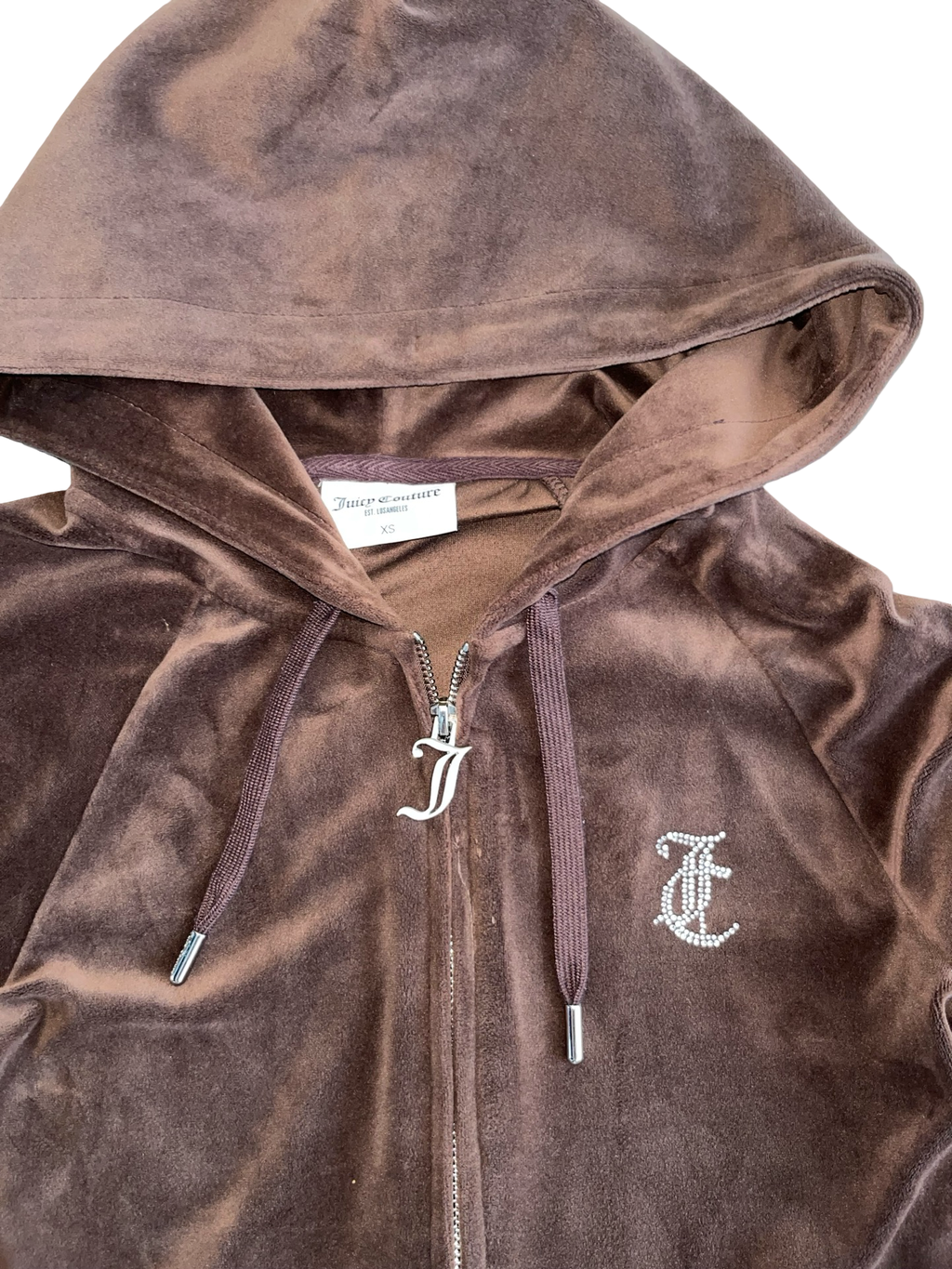 Juicy Couture chocolate brown velour zip-up hoodie XS