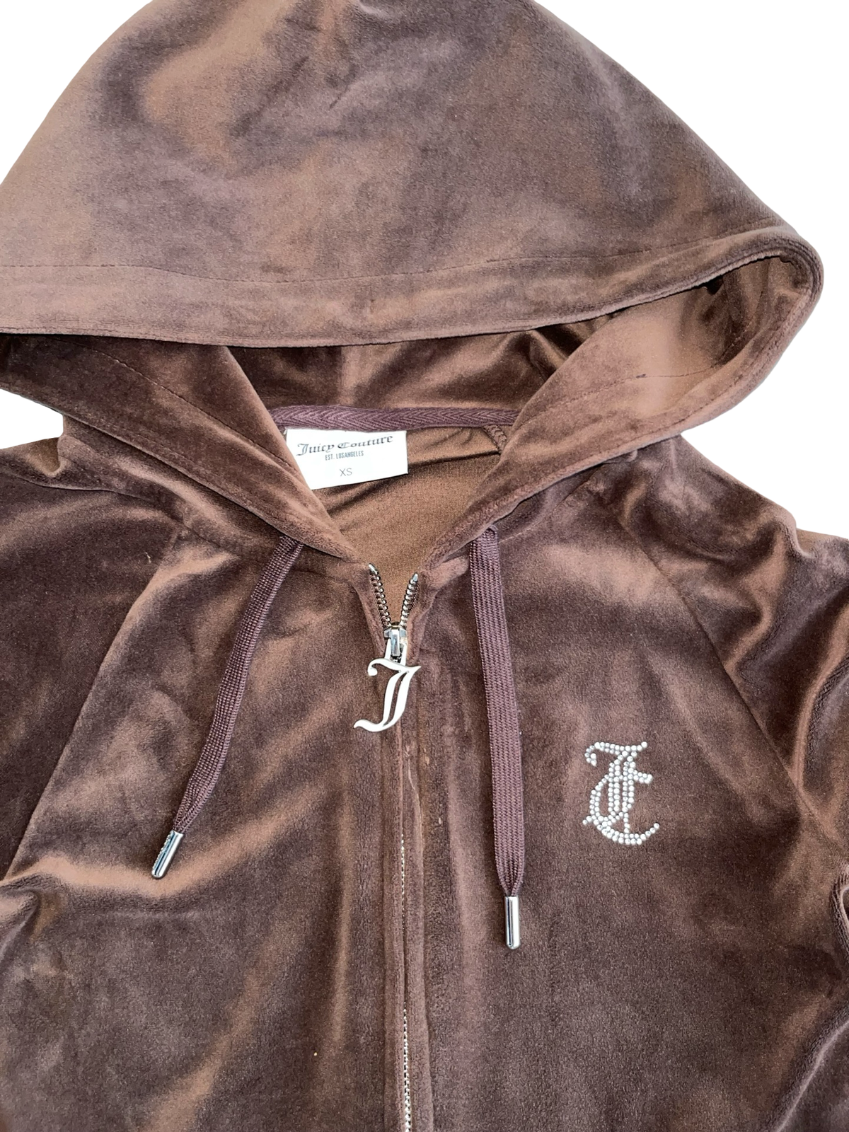 Juicy Couture chocolate brown velour zip-up hoodie XS