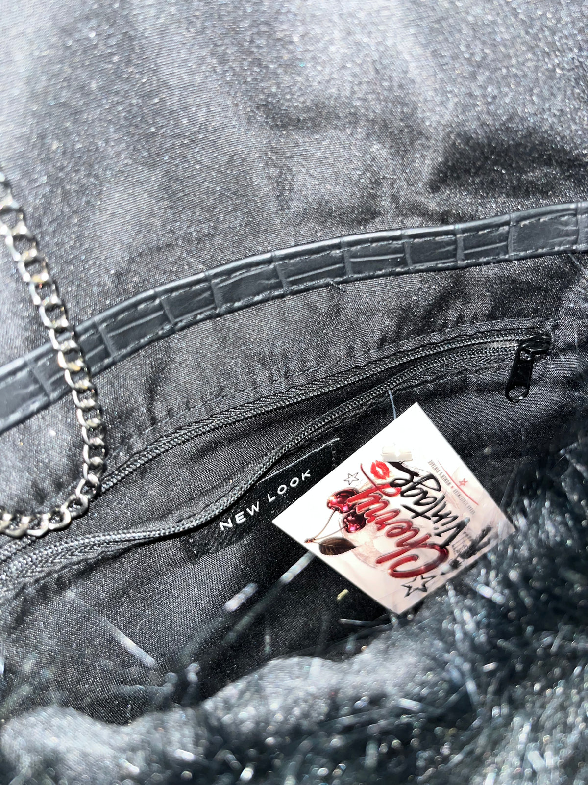New Look Black Faux Fur Shoulder Bag Y2K