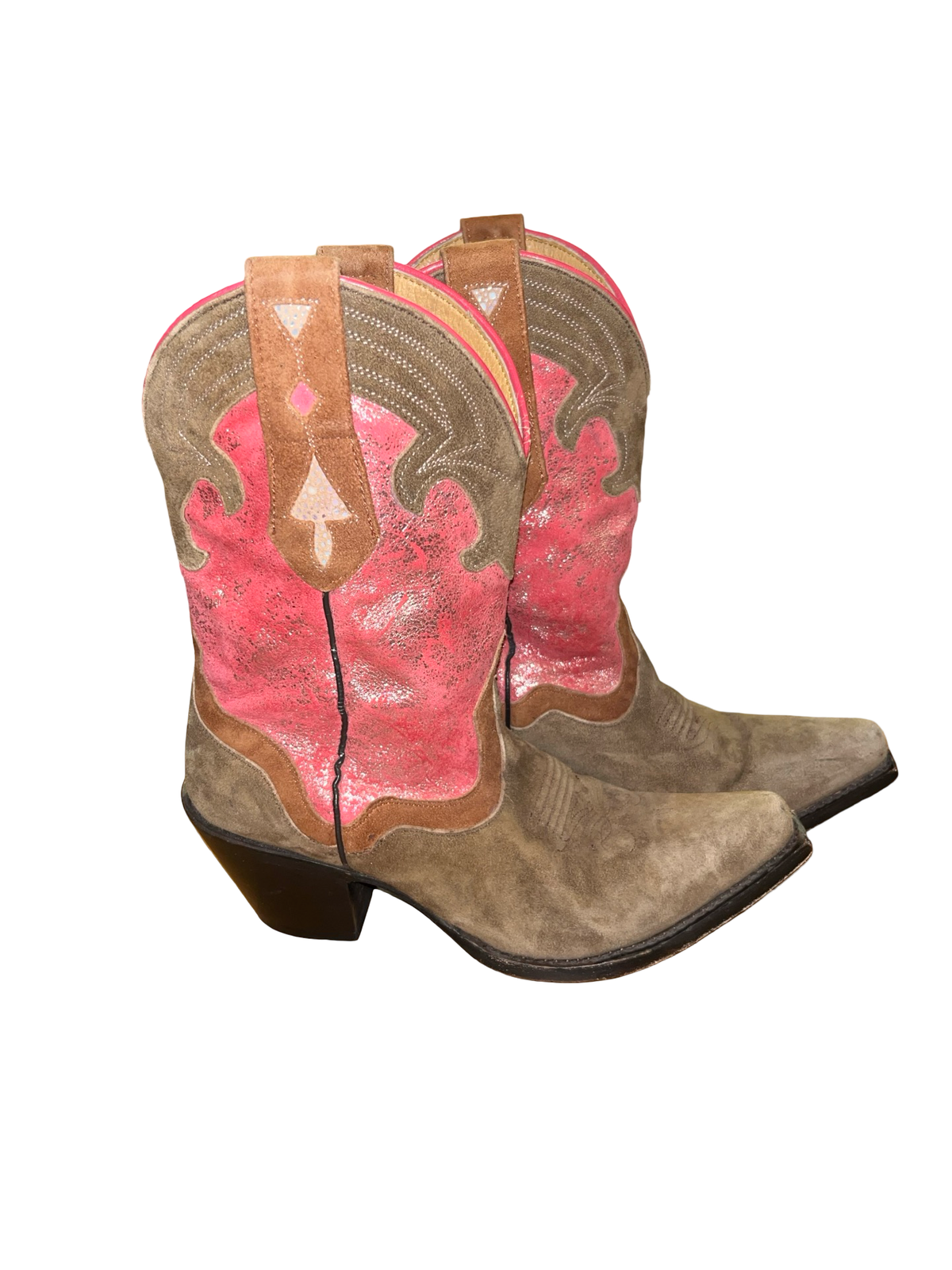 Sterling River Pink Metallic Suede Cowboy Boots Size 7.5