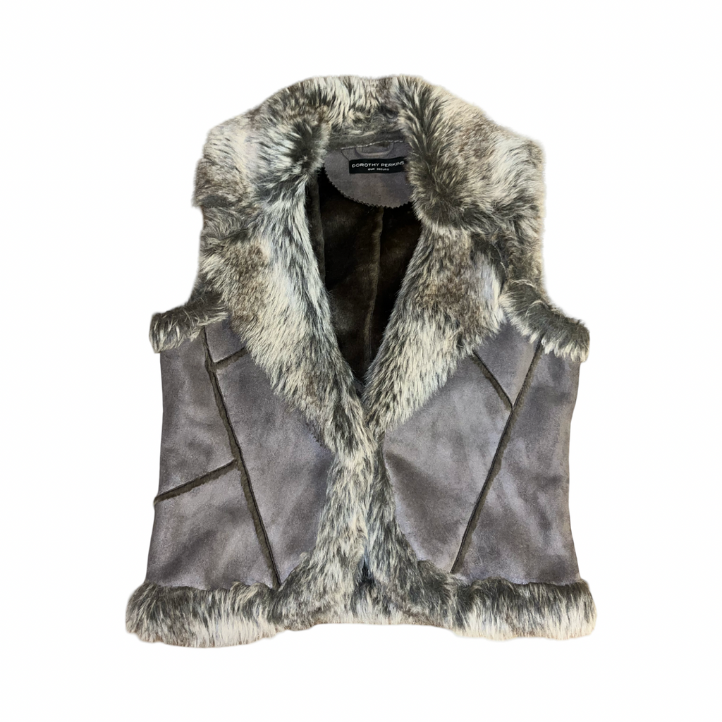 Y2K Dorothy Perkins Grey Faux Fur Shearling Gilet UK 10