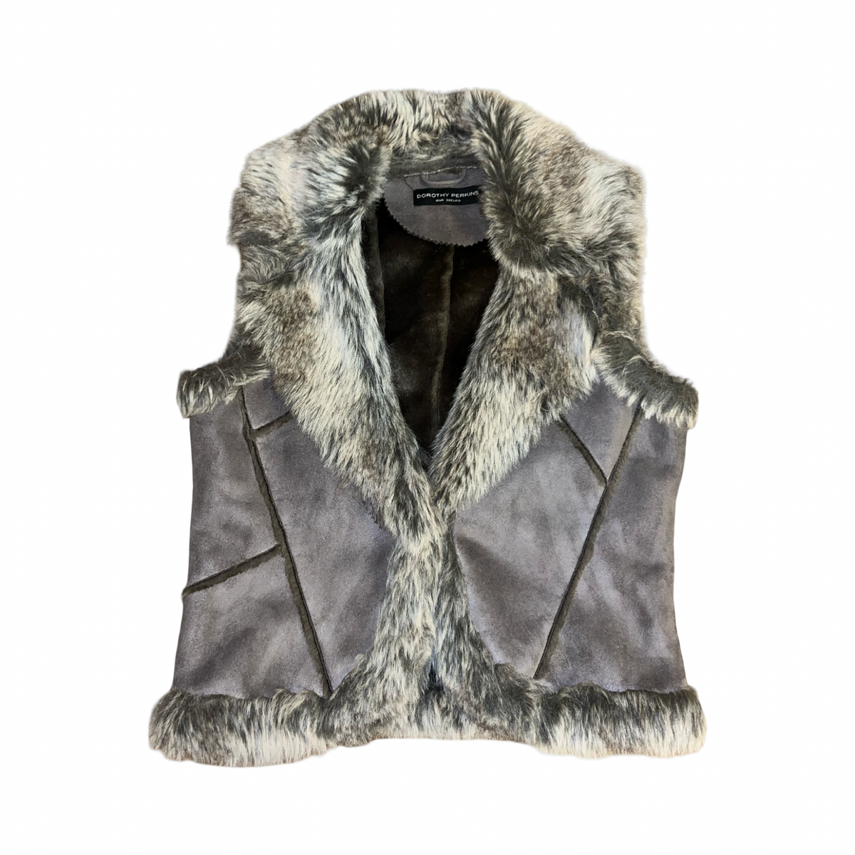 Y2K Dorothy Perkins Grey Faux Fur Shearling Gilet UK 10