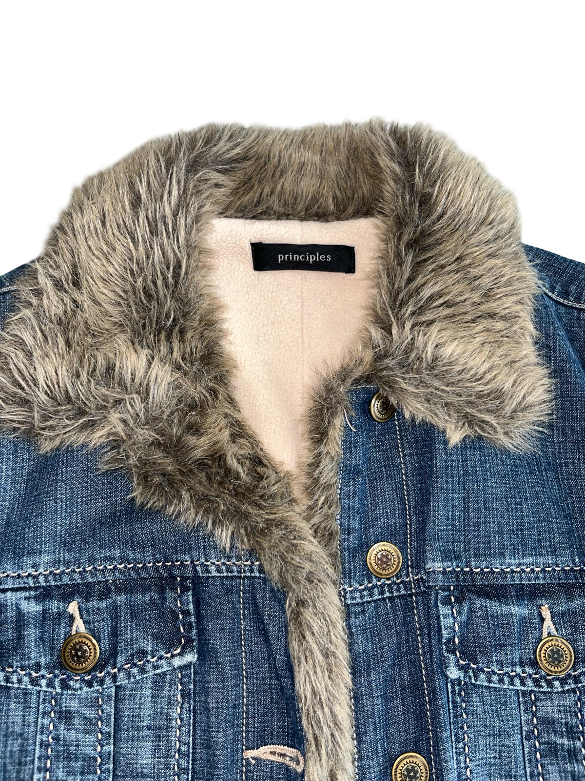Vintage Principles Y2K Denim Faux Fur Trim Jacket ukS