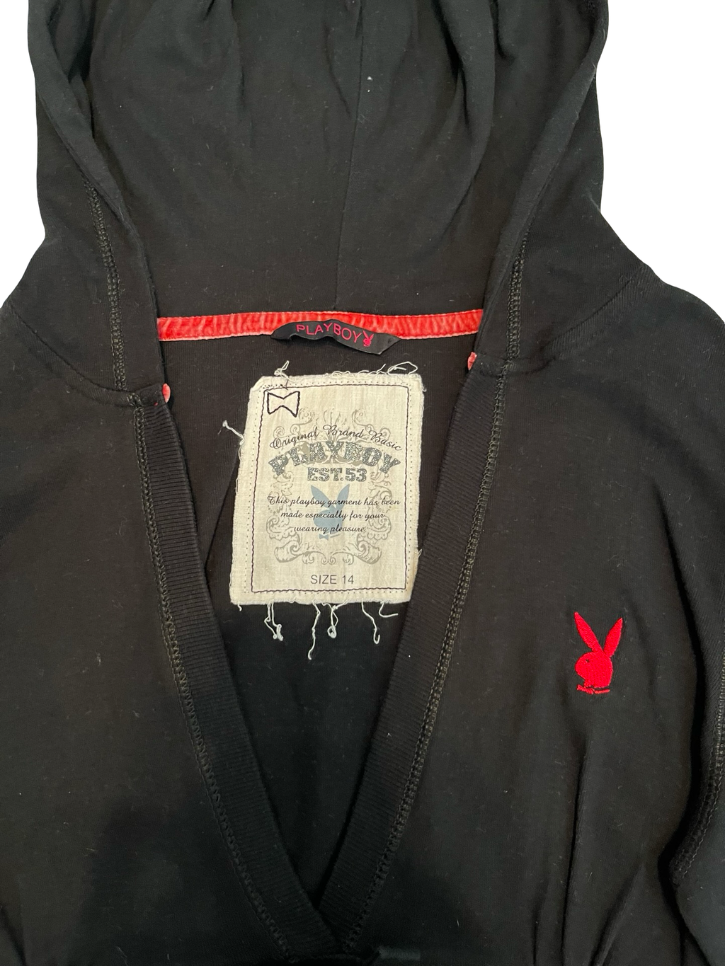Vintage Playboy Black Hoodie Bunny Logo Y2K | Size 14
