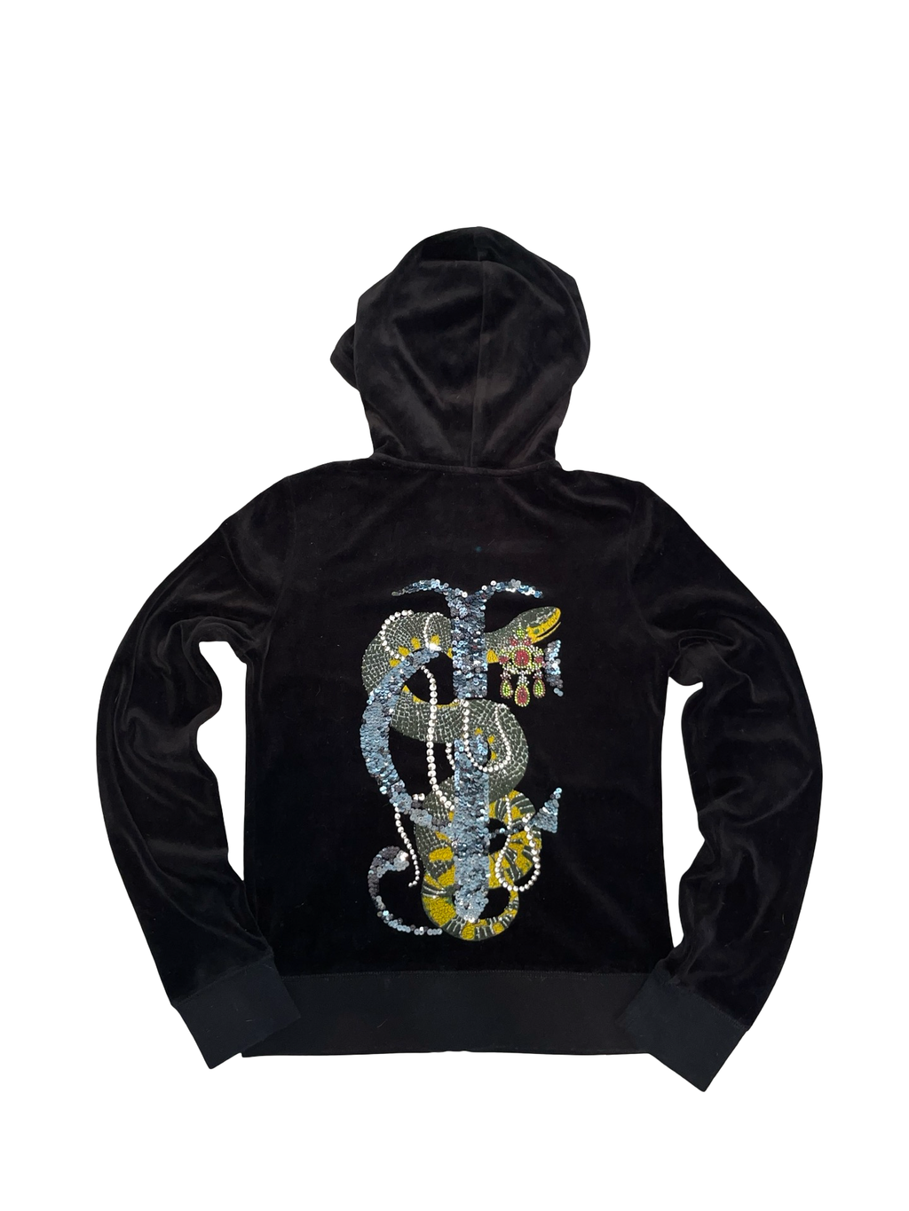 Juicy Couture Black Velour Rhinestone Snake Hoodie | Size S