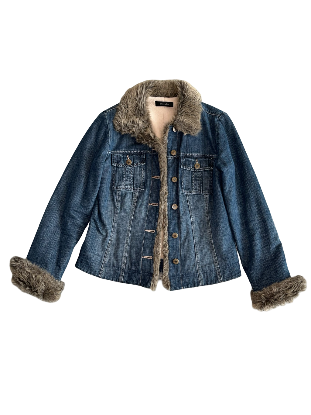 Vintage Principles Y2K Denim Faux Fur Trim Jacket ukS