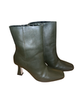 Khaki Green Square Toe Ankle Boots Size 4 Y2K Kitten Heel