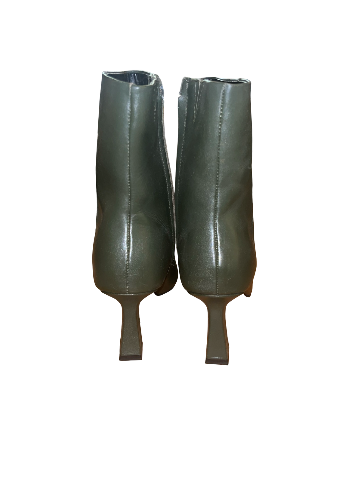 Khaki Green Square Toe Ankle Boots Size 4 Y2K Kitten Heel