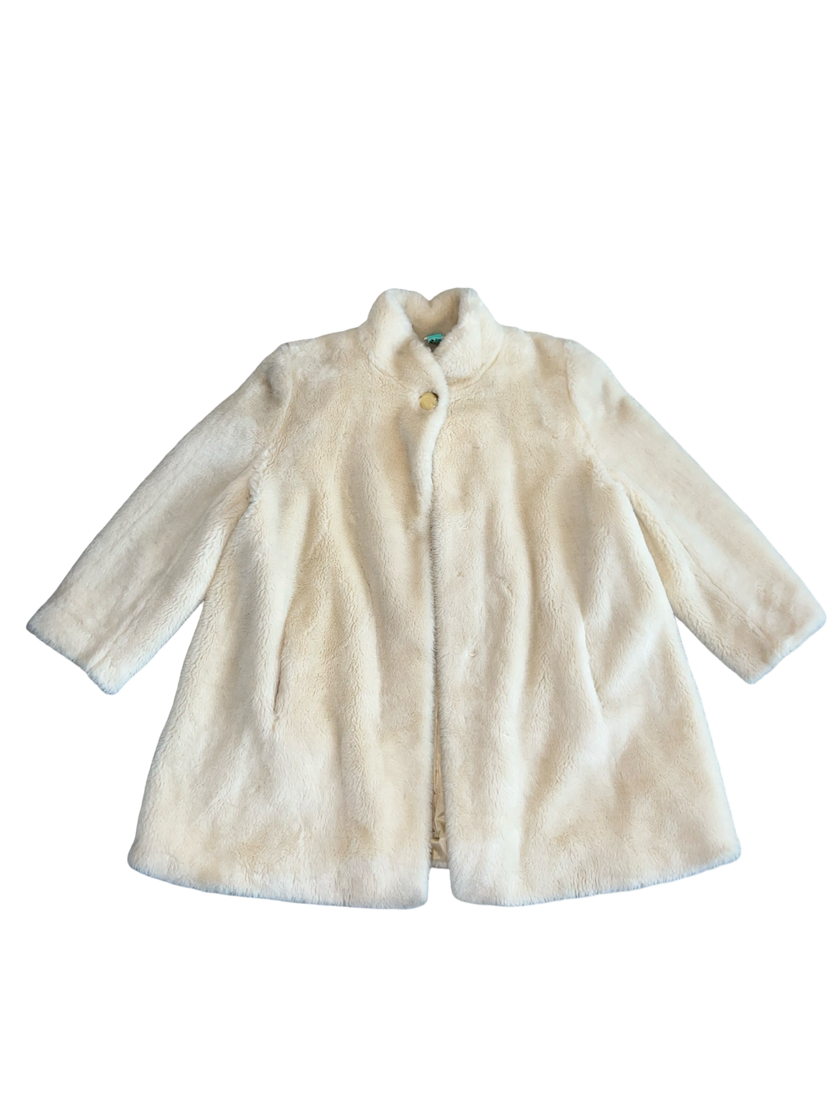 Vintage Cream Faux Fur Swing Coat – 50s/60s Style | L