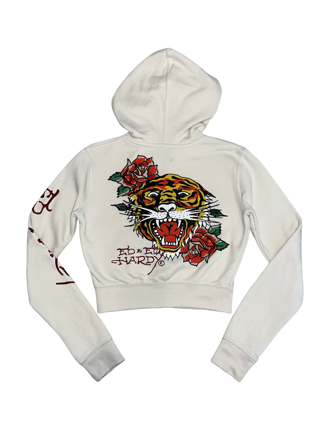 Ed Hardy White Zip Up Hoodie Tiger Rose Graphic Y2K Tattoo Size S