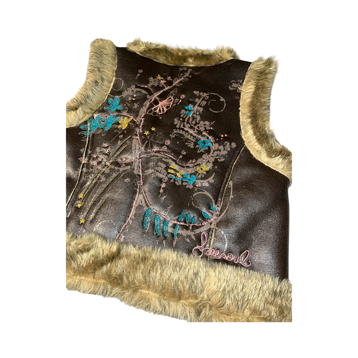 Free soul y2k core Afghan fur embroidered waist coat ukM