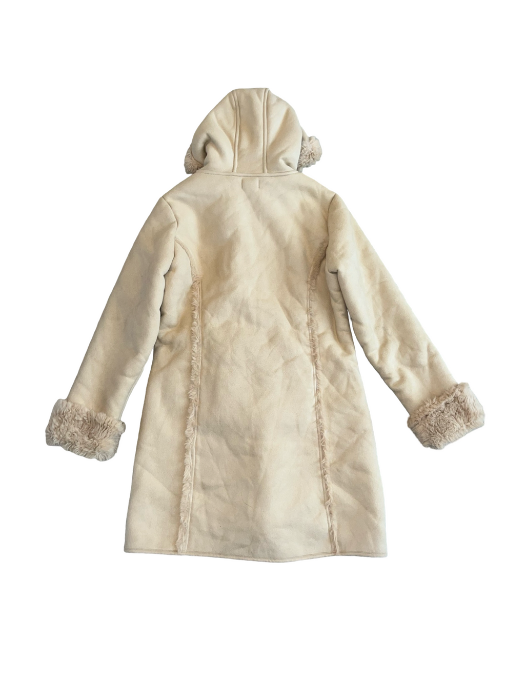 Vintage Peter Storm Cream Faux Suede Sherpa Hooded Long Coat | uk16