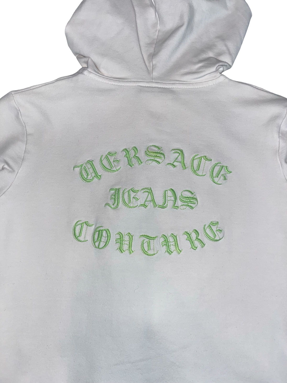 Versace Jeans Couture White Zip Up Hoodie Green Logo Y2K Size S