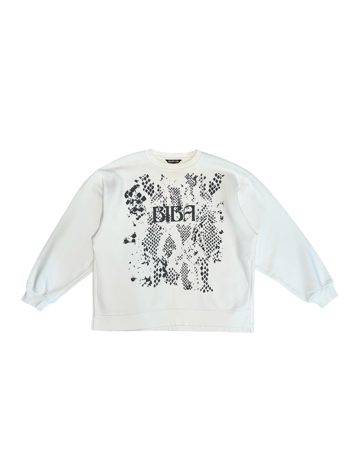 BIBA White Graphic Sweatshirt Black Snake Print Y2K | Uk12