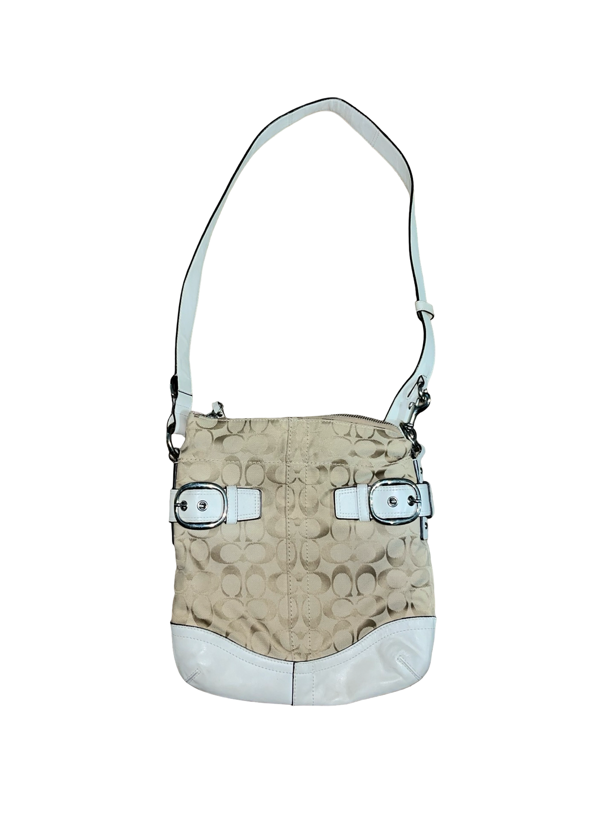 Coach Signature C Beige & White Buckle Shoulder Bag Y2K