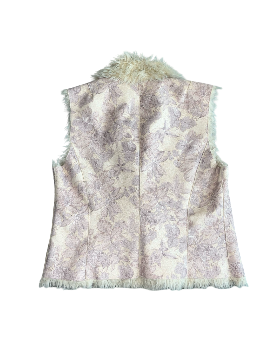 Lakeland Y2K Floral Brocade Faux Fur Trim Gilet Waistcoat Size 12
