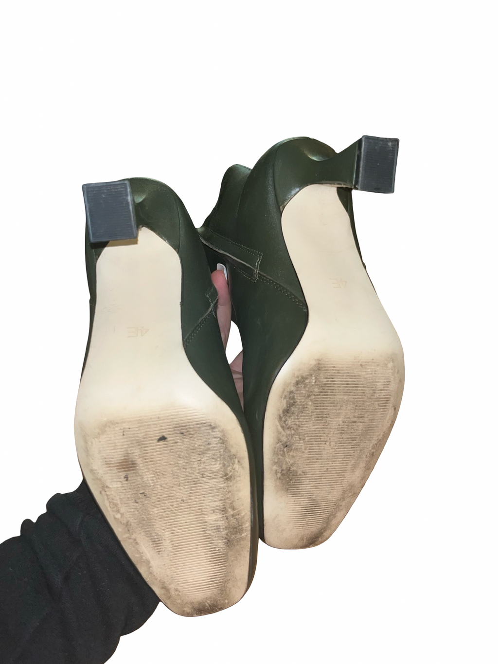 Khaki Green Square Toe Ankle Boots Size 4 Y2K Kitten Heel