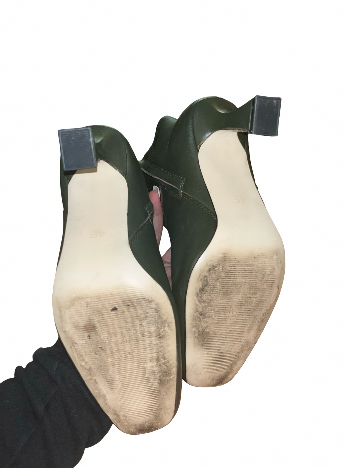 Khaki Green Square Toe Ankle Boots Size 4 Y2K Kitten Heel