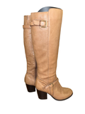 Tan Leather Knee High Heeled Boots Buckle Detail Y2K uk4